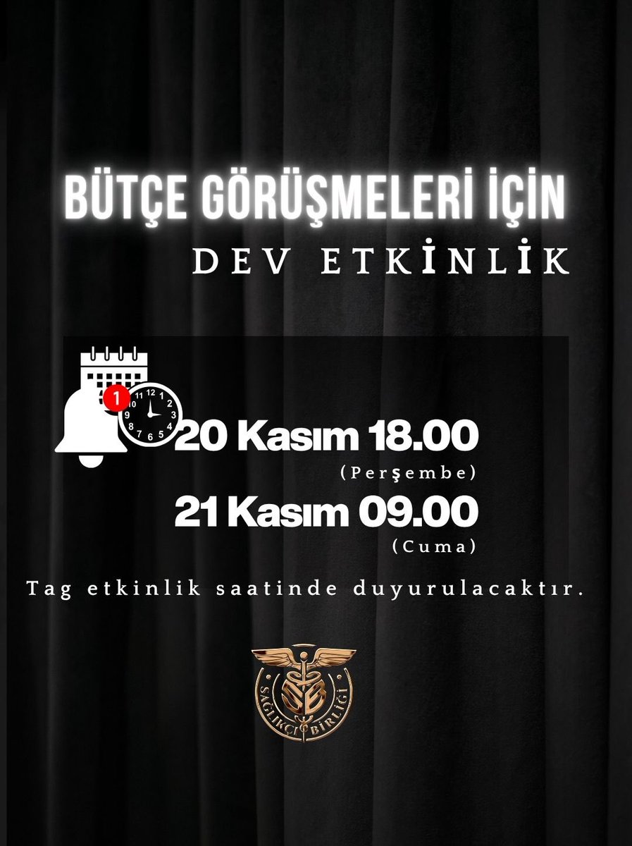 📢 DUYURU

Arkadaşlar, bütçe sürecine yönelik iki önemli etkinliğimiz olacak:

🔹 1. Etkinlik:
🗓 20 Kasım Perşembe
⏰ Saat: 18.00
Bu etkinlik, bütçe görüşmelerinden hemen önce gerçekleştirileceği için kritik öneme sahip.
Amacımız, bütçe öncesinde güçlü bir kamuoyu oluşturarak
