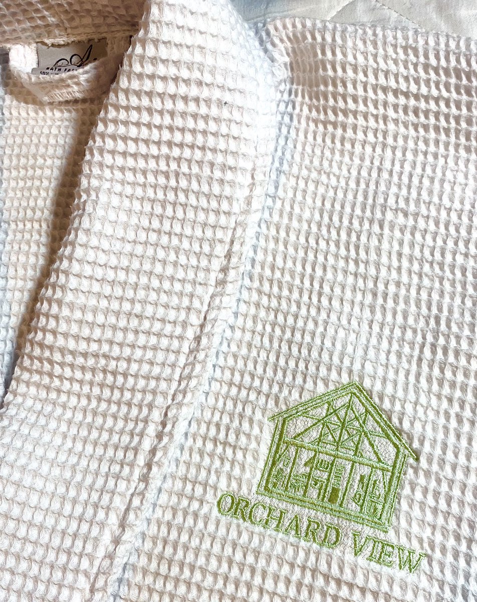 PRGraphicsJY's tweet image. Bathrobe logos for #OrchardView, a fabulous holiday let in #JerseyCI