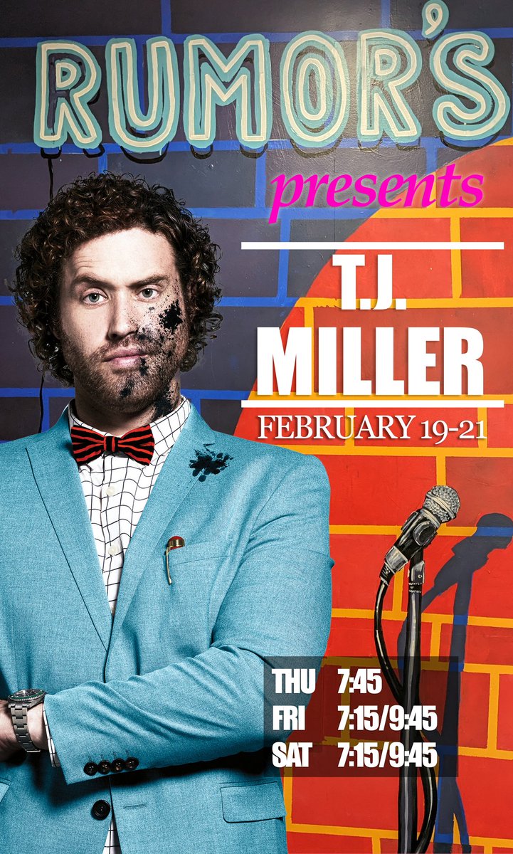 RumorsComedy's tweet image. Tickets for T.J. Miller are now on sale!
rumorscomedyclub.com/events/1762971…