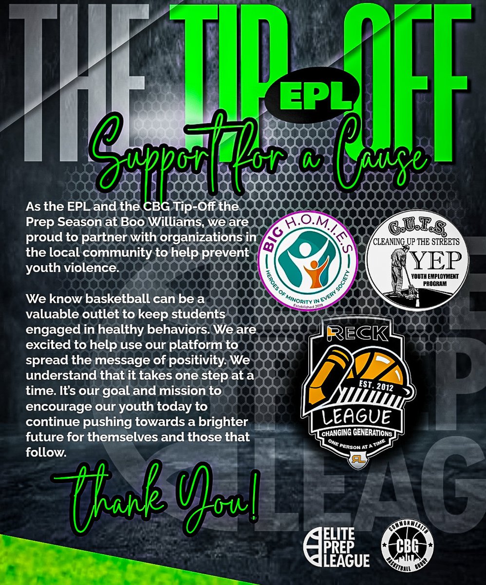 A special thank you to our sponsors for the EPL Tip-Off! 

Let’s continue to build a platform that creates a healthy environment for our youth!