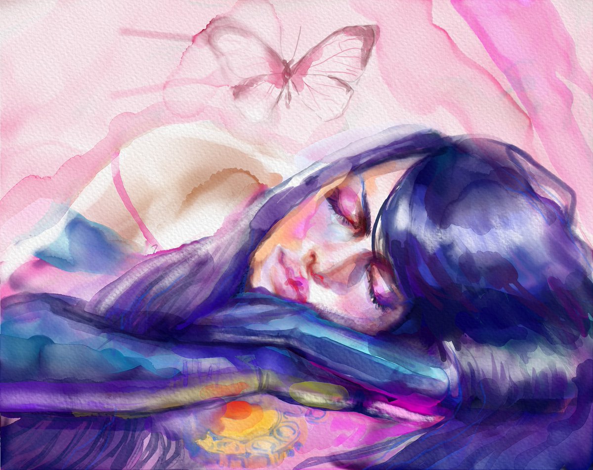 You'll never believe where I drew this. I really like how this watercolor airy effect turned out.
Le rêve de Cherry..........