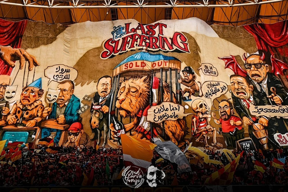 ESTunis_EN's tweet photo. Sssss winnerssss
The bigger the lie... They had the olympic omnisport arena of #Rades to prepare the Tifo... and pretend they had no support from anybody 😀😀
The content of the missed Tifo itself is a big deception... and a poor attempt to respond to last #Curva_Sud Tifos, mocking the liers and reminding them of some of their scams.
🔴1995 hhhhh... still waiting for proof.
#CA_Merda
#Taraji_Laprima