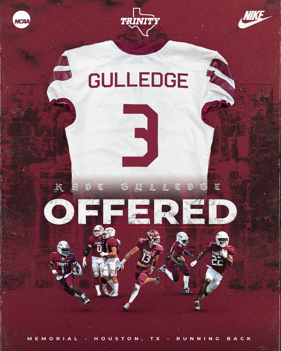 Kadegulledge's tweet image. #AGTG after and amazing conversation with @JerhemeUrban83 I am blessed to receive an offer from Trinity university!!
@CoachLytal @CoachHaack09 @coachjacktv @HouMemRecruits @MHSFootball25