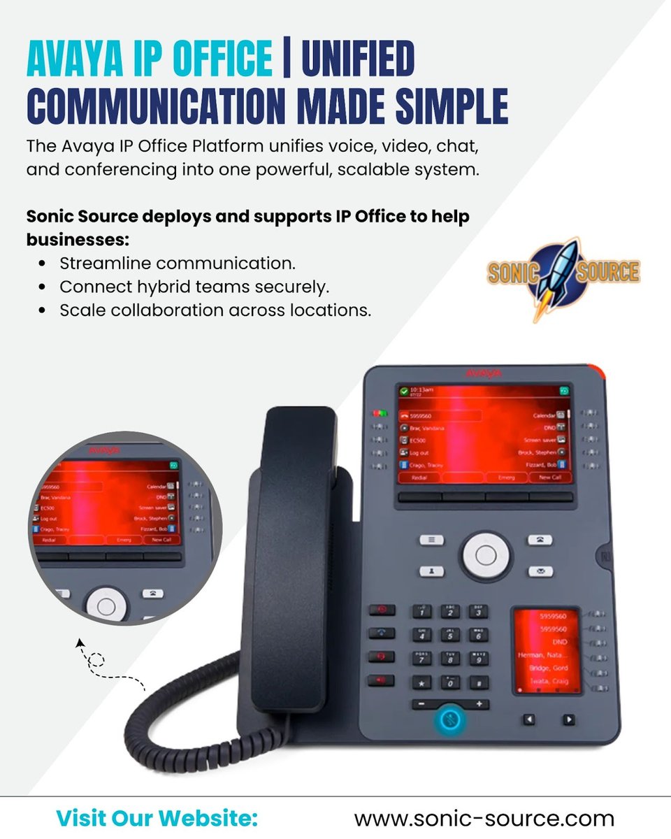 SourceSoni25436's tweet image. Seamless communication starts with Avaya IP Office — implemented by Sonic Source.
 From startups to enterprises, we build scalable UC systems that grow with you.
 Simplify. Connect. Collaborate.
.
.
.
.
#sonicsource #avayaipoffice #unifiedcommunications #voip