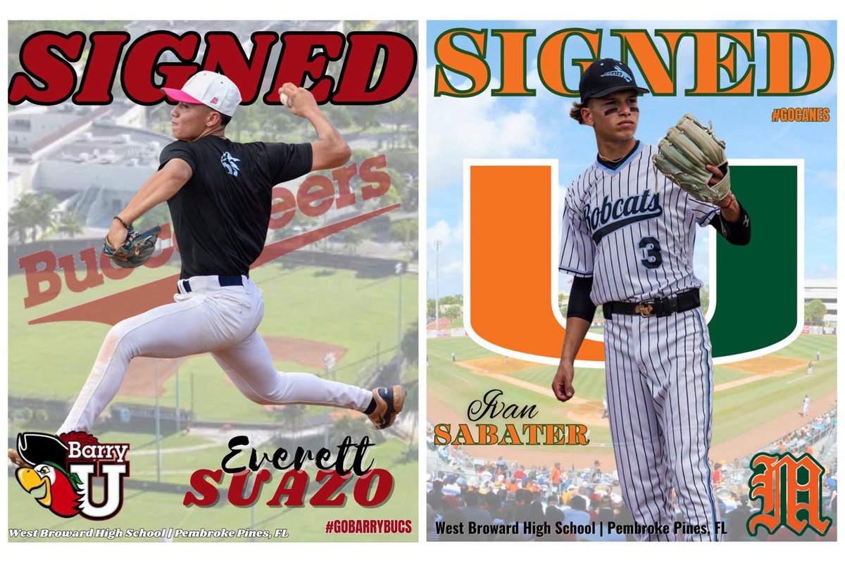 WBBASEBALL's tweet photo. Special day for 6 of our seniors. 
Biggest signing class in WB Baseball history. (And we’re not done)
Congrats boys! #bobcatsbaseball 
@B_Ace_Aguila @AdriannBermudez @IvanSabater2026 @everett_suazo @EthanLindor @manusarcos48 @DavidRosenbergg @JoeFrisaro @WestBrowardHigh https://t.co/lqalPY3tNX