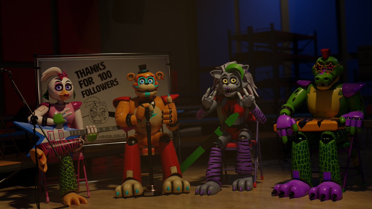 Thanks so much for 100 followers, i cant believe it
#fnaf #fnafsb #glamrockchica #glamrockfreddy #RoxxaneWolf #montygator #blender