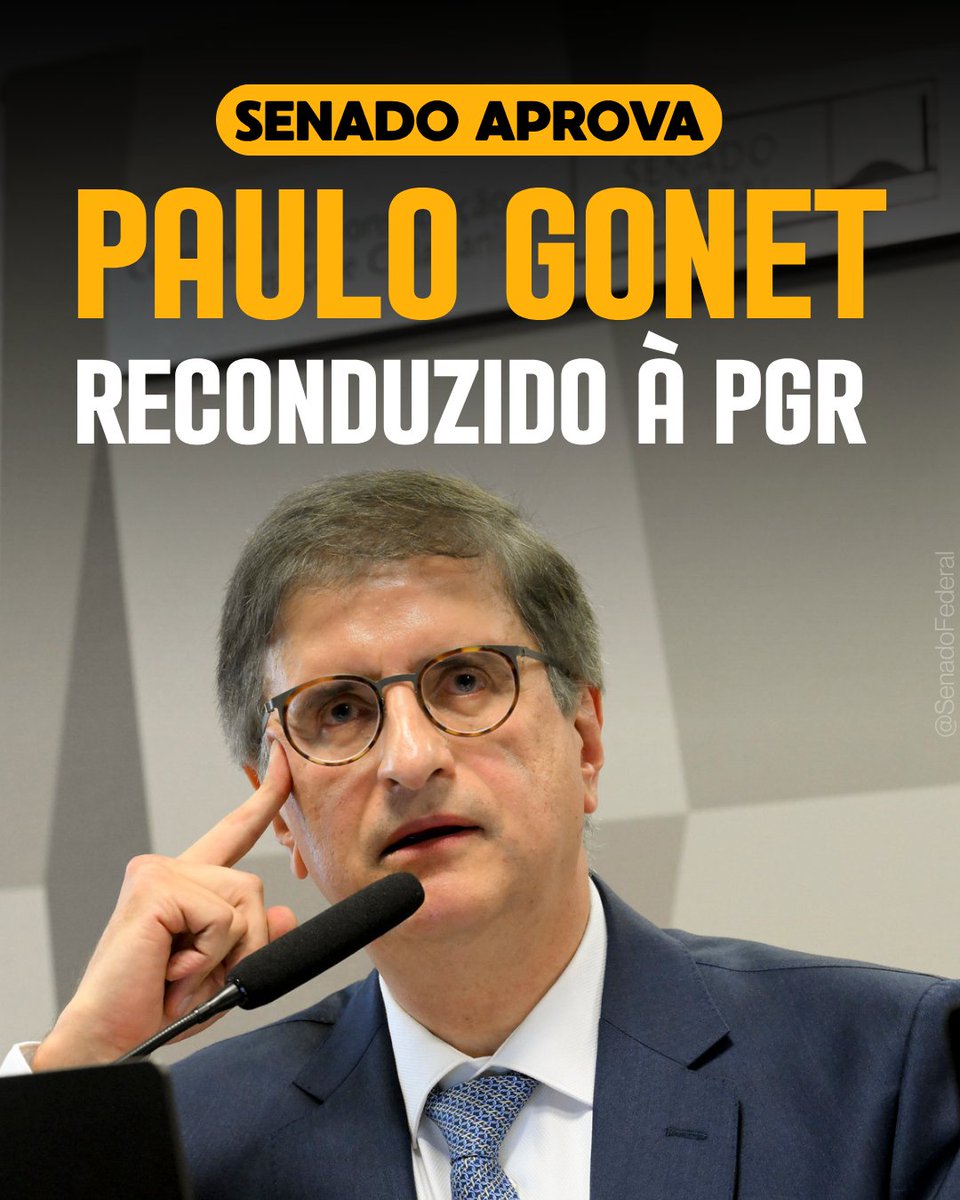 O Senado aprovou, com 45 votos favoráveis e 26 votos contrários, a recondução do procurador-geral da República, Paulo Gonet, para mais um mandato de dois anos, no comando do Ministério Público Federal www12.senado.leg.br/noticias/mater…