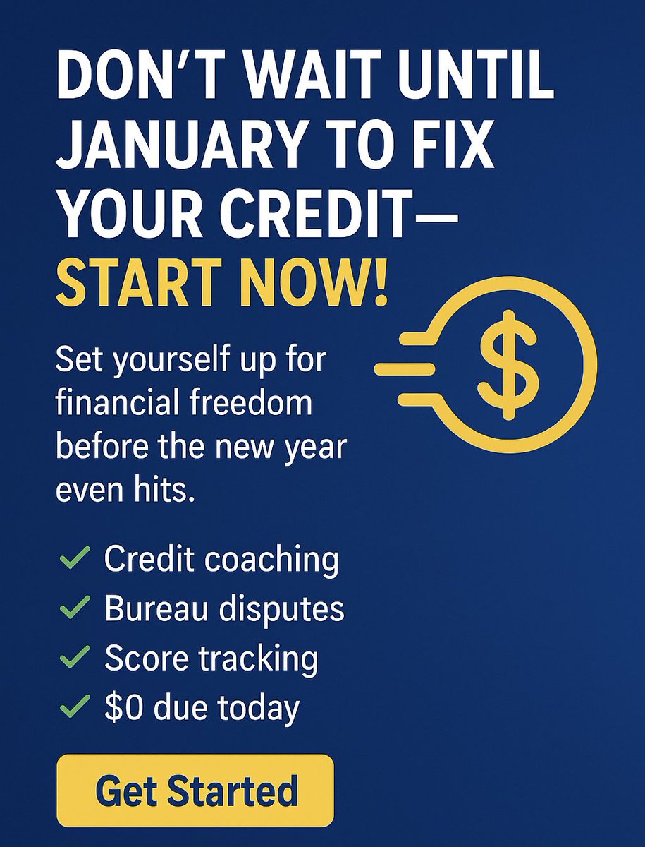 CreditRepair937's tweet photo. Don’t wait until January to fix your credit — start now! 💪
Set yourself up for financial freedom before the new year even hits.

✅ Credit coaching
✅ Bureau disputes
✅ Score tracking
✅ $0 due today

👉 https://t.co/NNzp1WjcHq
Start your comeback with Hillside Credit Solutions https://t.co/02q4fs68tx