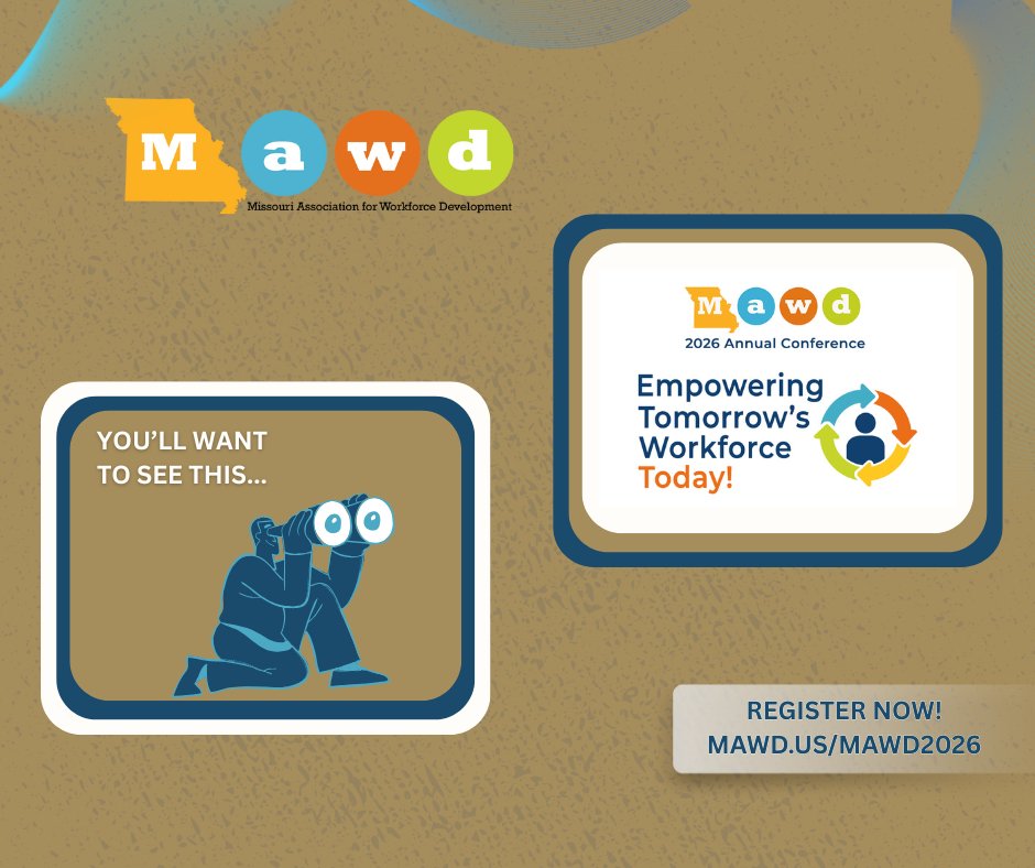 MO_WkDev's tweet image. Our conference logo just dropped! We hope you are planning to see us in Springfield for MAWD 2026: Empowering Tomorrow's Workforce Today

Register now and save with Early Bird pricing! mawd.us/mawd2026

#mawd2026 #moworkforce #tomorrowsworkforce