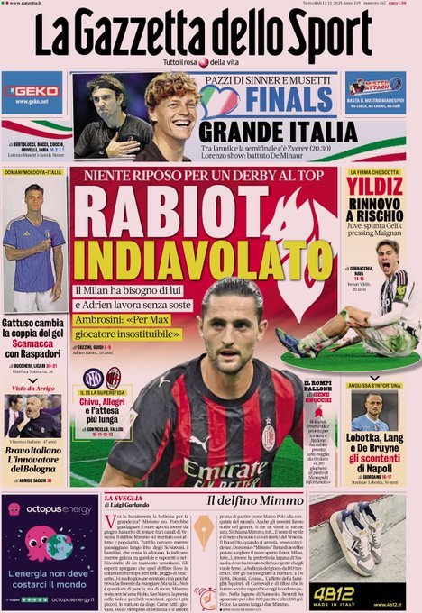 Front Page La Gazzetta dello Sport, Wednesday 12 November 2025