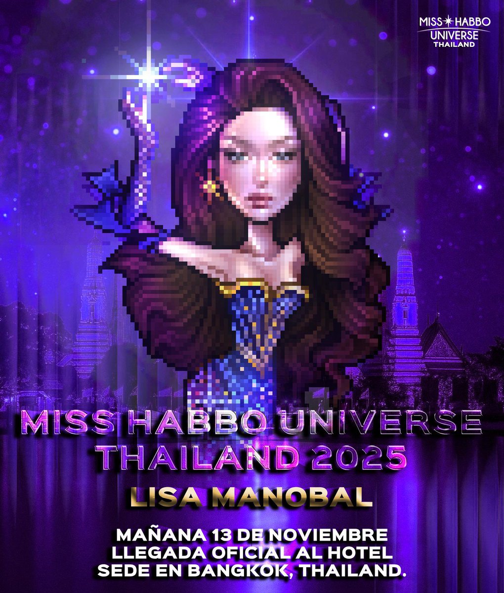 Anunció que mañana 13 de Noviembre hago oficialmente mi llegada al hotel sede en el que se llevará a cabo la concentración del <a href="/MissHabboU/">Miss Habbo Universe</a> 2025.

📍Bangkok, Thailand 🇹🇭 

#MHU2025 #MHUThailand2025