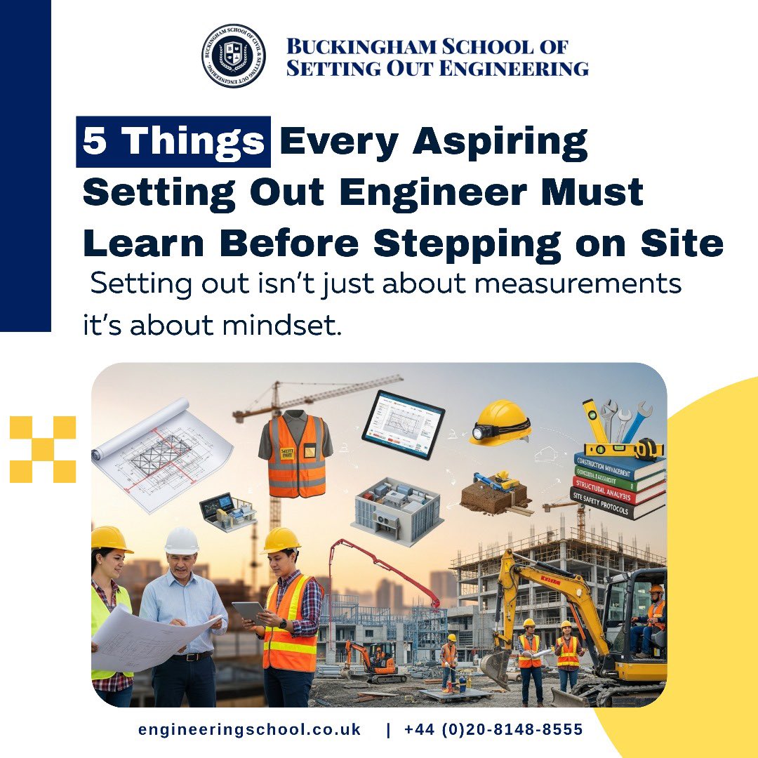 buckingham_eng's tweet image. Setting out isn’t just about measurements — it’s about mindset.
Get these five right, and you’ll walk onto any site with confidence and purpose.

Contact us today:
🌐 engineeringschool.co.uk
📞 +44 (0)20-8148-8555

#EngineeringUK #SettingOutEngineer #ConstructionLife #Engineering