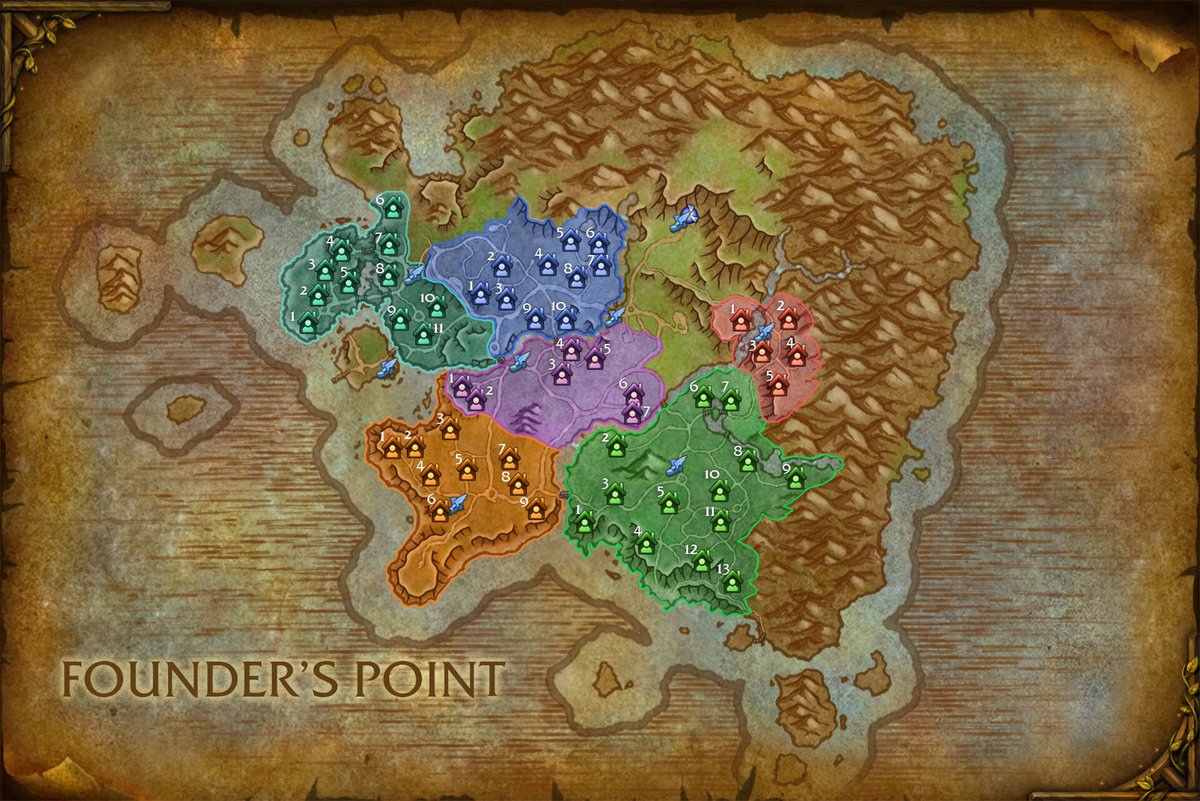 BlizzardCS's tweet image. Looking for that lakefront property? Or maybe you prefer living near the mountains. If so, Founder’s Point is for you! These Alliance territories are perfect for your #WoWMidnight housing needs. Check out the map and plan where you’ll live today! Map credit:…