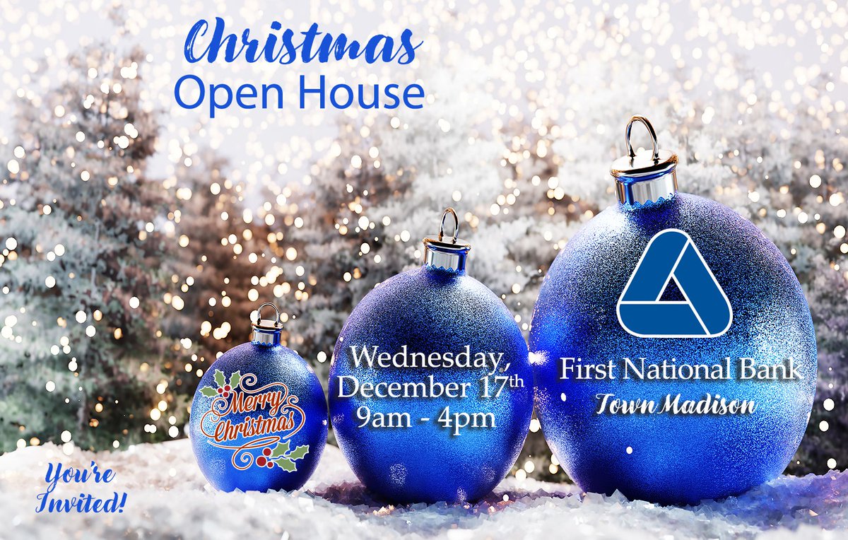 SAVE THE DATE~Please join us for our Christmas Open House on December 17th at our Town Madison Office. It's come &amp; go from 9am-4pm so, stop by for light refreshments, visits and giveaways.

Our FNB Town Madison team looks forward to celebrating the Christmas season with you!🎄