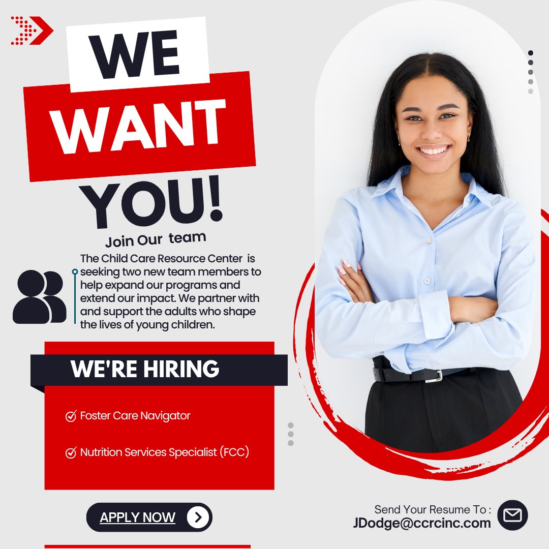 ccresourcectr's tweet image. We’re hiring! CCRC is seeking 2 passionate team members to support the adults shaping young children’s lives. Make a difference in early childhood education! 

📌 Apply: ccrcinc.com/about/opportun…  #NowHiring #EarlyChildhoodEducation #CCR