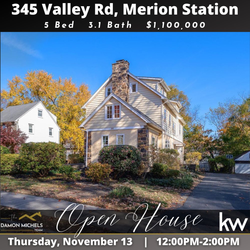 DamonMichels's tweet image. 🏡 Open House Tomorrow! 📍345 Valley Rd, Merion Station
Elegant, spacious, and perfectly located on the Main Line. Come see what makes this home so special! 
#OpenHouse #MerionStation #MainLineLiving #DreamHome #PhillySuburbs #TheDamonMichelsTeam #KWMainLine