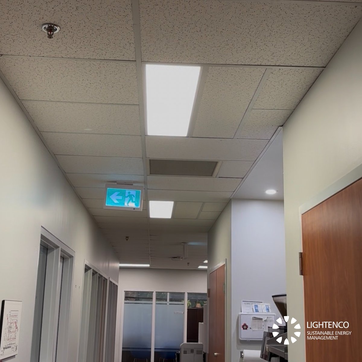 In Canada, new buildings must use green "Green Running Man" signs instead of red "EXIT" signs to enhance safety for non-English &amp; French speakers. Looking for sustainable upgrades? 
Contact us! 🌐 lightenco.com 📞 1-855-444-8365 ✉️ info@lightenco.com