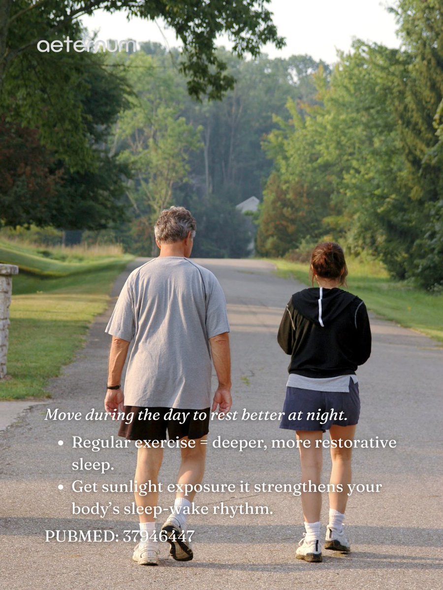 aeternumcompany's tweet image. 😴 4 ways to sleep better: Keep a routine, create a relaxing bedroom, limit screens &amp;amp; caffeine, and stay active. ✨ Follow us &amp;amp; visit our site for more tips! #BetterSleep #BiohackingHealth