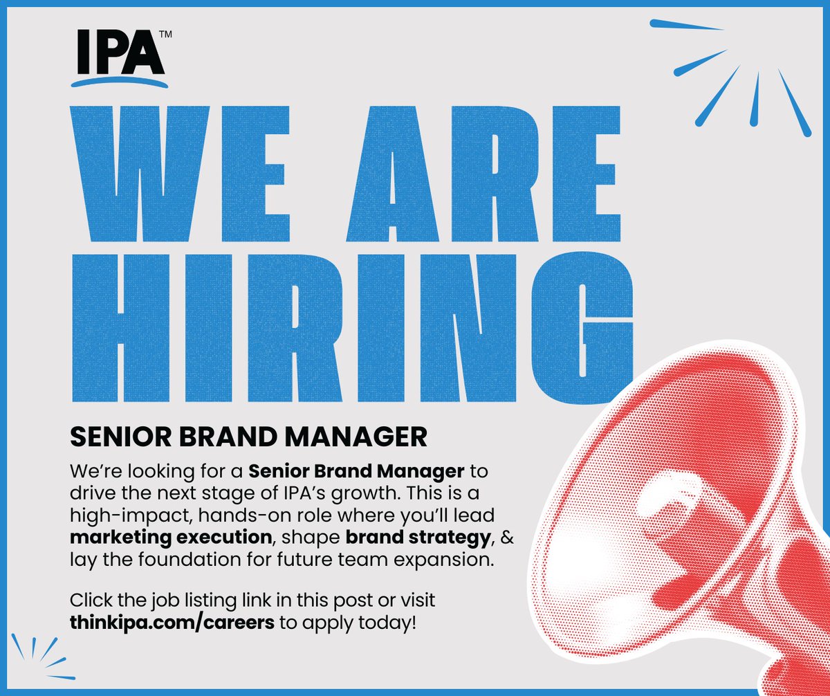 think_ipa's tweet image. We’re hiring! Click the link below to view our Senior Brand Manager position and apply today!

recruiting.ultipro.com/ROP1001ROPER/J…

#Marketing #Branding #JoinIPA #hiring #careers