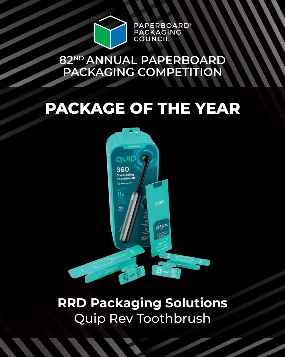 Congrats to RRD Packaging &amp; Labels Solutions for winning Package of the Year with their Quip Rev Toothbrush design! Learn more about our 2025 winners here: bit.ly/43qC9A9 #PPCCartonCompetition #PackagingExcellence