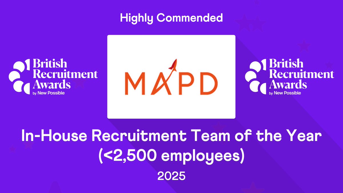 Congratulations to MAPD who achieve Highly Commended in the ‘In-House Recruitment Team of the Year (<2,500 employees)’ category! 

#Recruitment #Awards #HR