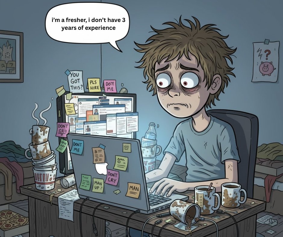 pavan_rajr's tweet image. “Job Hunting Starter Pack”

97 tabs open
3 unpaid internships
0 callbacks
100% mental breakdown ☕

#JobHunt #FinalSemester #RelatableMemes #BrokeGrad #StudentStruggles #StudentLife #student 
#memecoin #meme