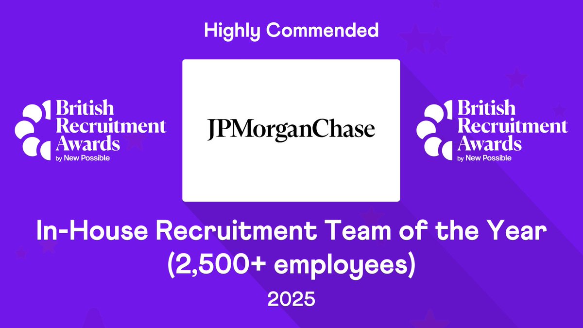 Achieving Highly Commended in the ‘In-House Recruitment Team of the Year (2,500+ employees)’ category is <a href="/jpmorgan/">J.P. Morgan</a>, congrats! 

#Recruitment #Awards #HR