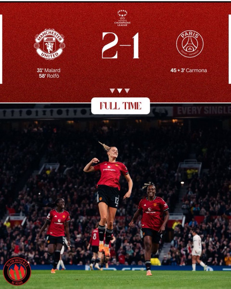 As meninas do United tão dando um verdadeiro show na Champions League
Vitória gigantesca hoje diante do forte PSG
Já são 3 vitórias em 3 jogos 💯