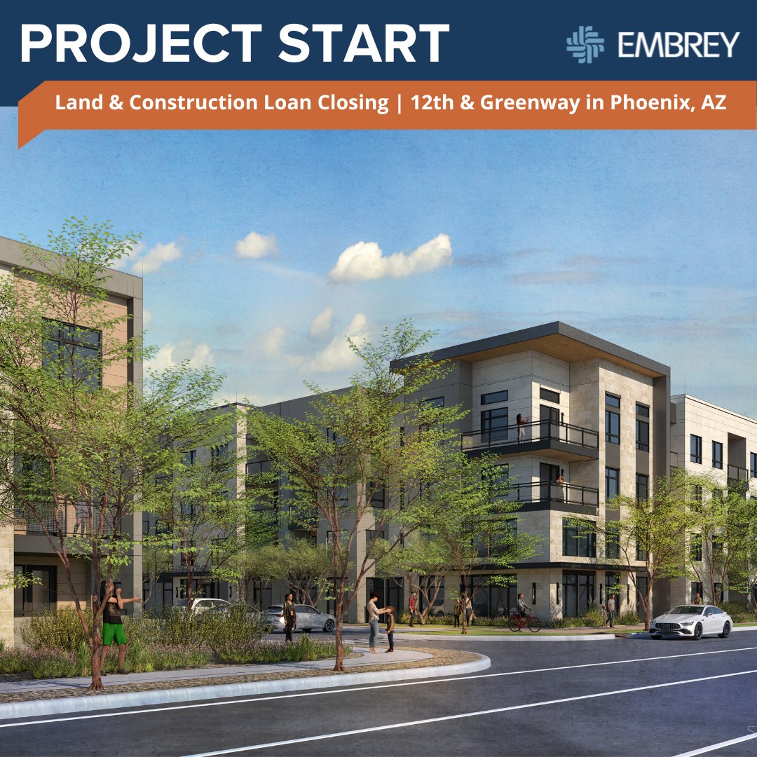EMBREY has closed on the land and financing for 12th &amp; Greenway, a 340-unit multifamily community in Phoenix, AZ. 

The community offers access to major employers, retail, and resort-style amenities. First units deliver Q3 2027. 

Read More Here: bit.ly/4oFNgxI