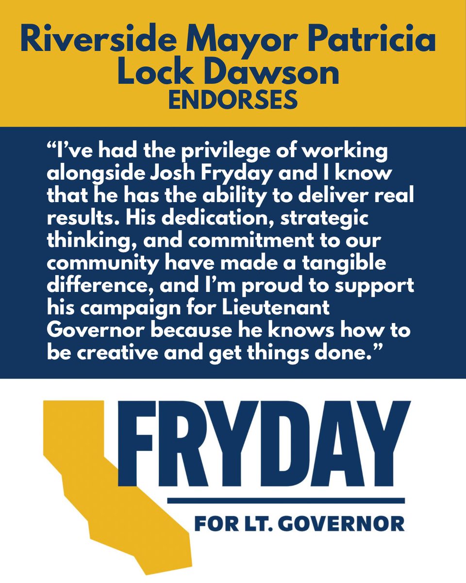 A big thank you to Riverside Mayor Patricia Lock Dawson for endorsing my campaign for Lieutenant Governor! I greatly appreciate your leadership and partnership in delivering results for the Inland Empire. #california #riverside #inlandempire #politics #vote