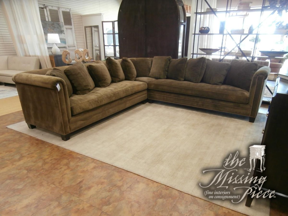 Stewart three piece velvety sectional measuring 121"W,121"D,34"H in pear. This is AS IS due to some imperfections in color. 
Click here for pricing and availability ➡ tmpstores.com/item/193862?st…