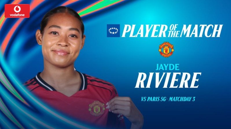 "She was always prepared to join in the attacking actions and found the moment to make the assist when the game was blocked and very dense in midfield" Jayde Riviere is named the Player of the Match by the UEFA Technical Observer Group #MUNPSG #MUWomen