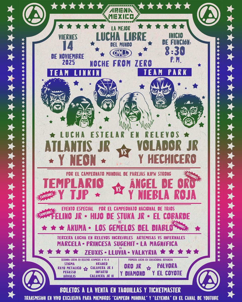 FILTERMexico's tweet photo. Linkin Park y el CMLL presentan este 14 de noviembre la Noche From Zero con una sesión de lucha libre en la Arena México.

Además de disfrutar de una función con luchadores como Atlantis Jr y Hechicero, también habrá un Pop Up Store con mercancía especial. 👁 https://t.co/Se6OOPYp6f