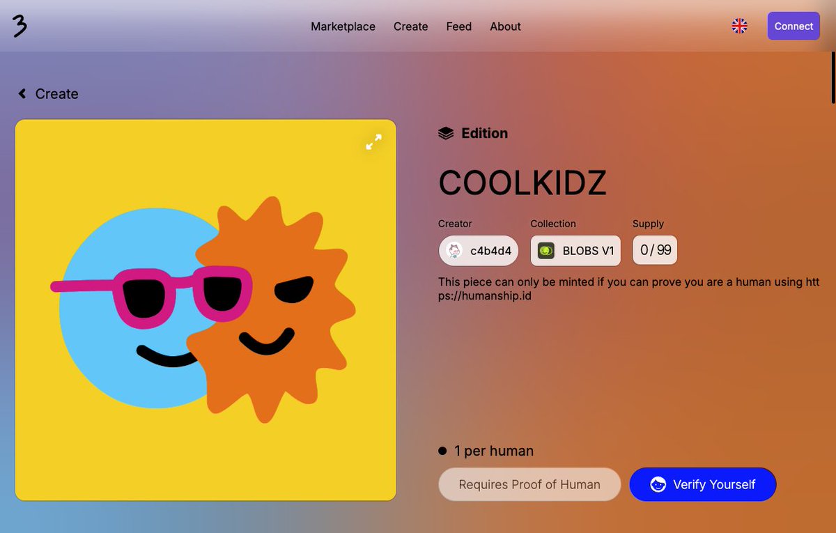 Gated Proof-Of-Human mints are now available on <a href="/3dotland/">3.land</a>, 1 mint per human only.