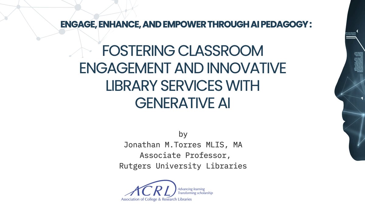 JonathanMLIS's tweet image. It was a pleasure conducting an AI webinar for @ALA_ACRL.  It&apos;s always rewarding when I can empower our colleagues in the field of library and information science.🚀📚
#AI #artificialintelligencetutorial #libraries