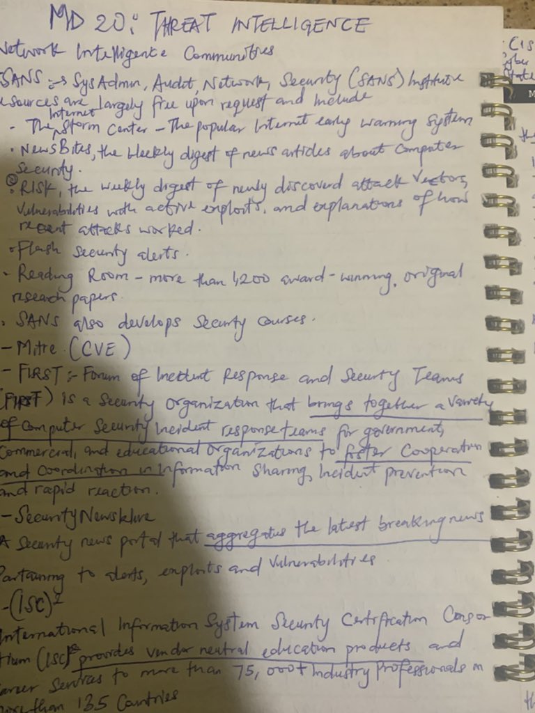 Kayzo_Banty's tweet image. Day 29/100 of #CyberSecurity 
@OnijeC @cyberjeremiah @elormkdaniel 
Today, I learnt about Threat Intelligence (intelligence communities like SANS, MITRE, FIRST, SecurityNewsWire, (ISC)2 and CIS; what they all do) and Threat Intelligence Services, I also did my Checkpoint exam