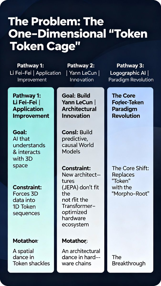 MarsMatch's tweet image. Beyond the Token Cage: A 3rd Path for AI.

.@FeiFeiLi &amp;amp; .@yannlecun hit the same wall.

Logographic AI rebuilds the stage with &quot;Morpho-Roots&quot;:
森 = spatial structure
信 = causal logic

Native multidimensional understanding.

#AI #SpatialIntelligence #WorldModel #ParadigmShift