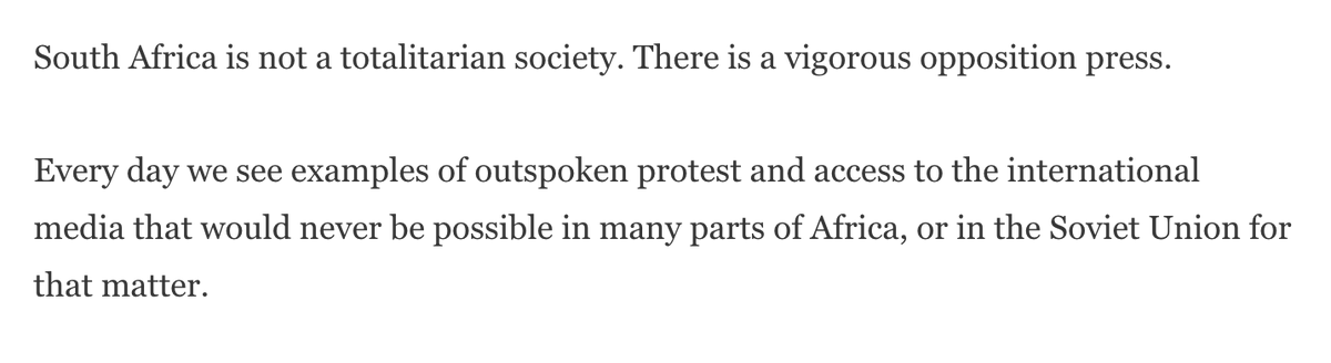 This is what Ronald Reagan said about Apartheid South Africa in 1985.

Sound familiar?
