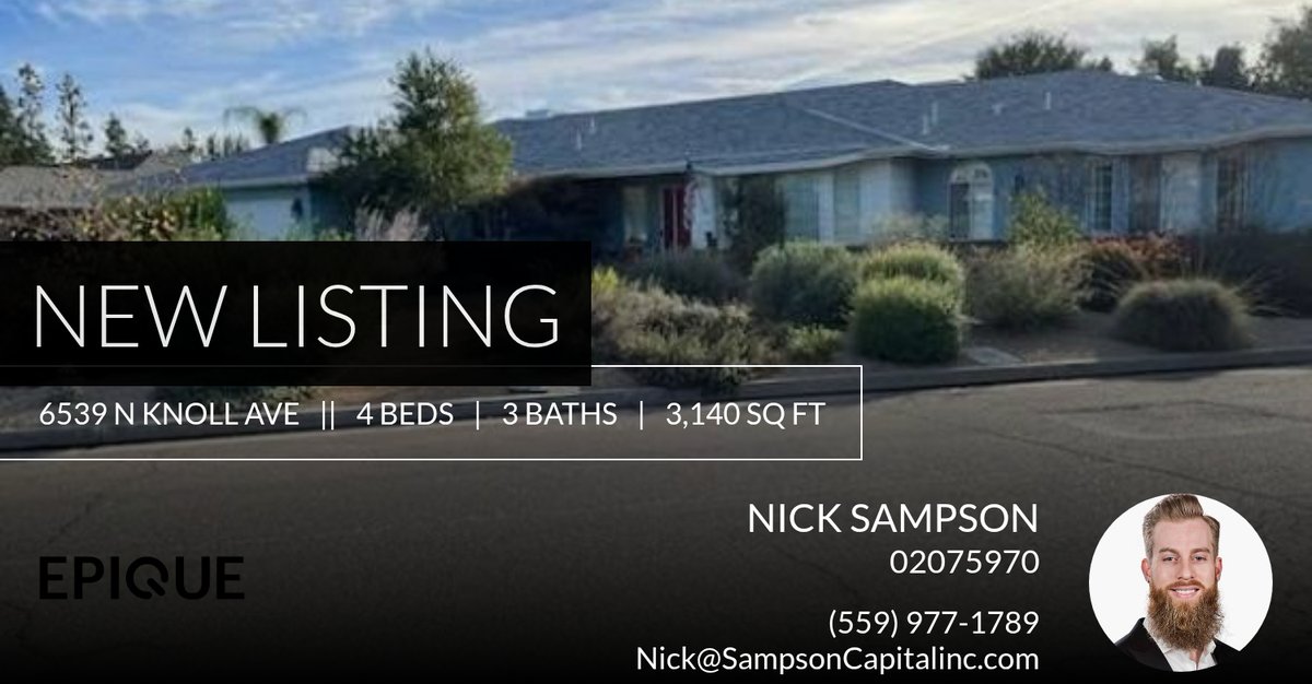 📍 New EPIQUE Listing Alert 📍 

Take a look at this fantastic new property that just hit the market located at 6539 N Knoll Ave in Fresno. Reach out here or at (559) 977-1789 for more information!

Listed by Kathryn Tan homeforsale.at/6539_N_KNOLL_A…