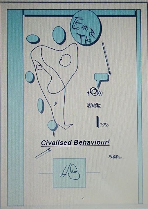 HoratioABaugh's tweet photo. Art of the Day! "Alien  Irony, Civalised Behaviour". Buy at: https://t.co/5ynzI40OVL https://t.co/JMFKjPHcwu