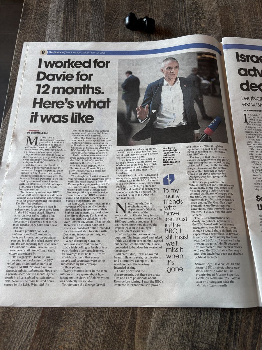 StruanLogan's tweet image. I miss the days where the wasn’t spewing toxic bullshit but I am
immensely proud on my my first article released in @ScotNational about my thoughts on Tim Davie and his legacy. 

Still got plenty of BBC views and stories to tell so here’s hoping for more…