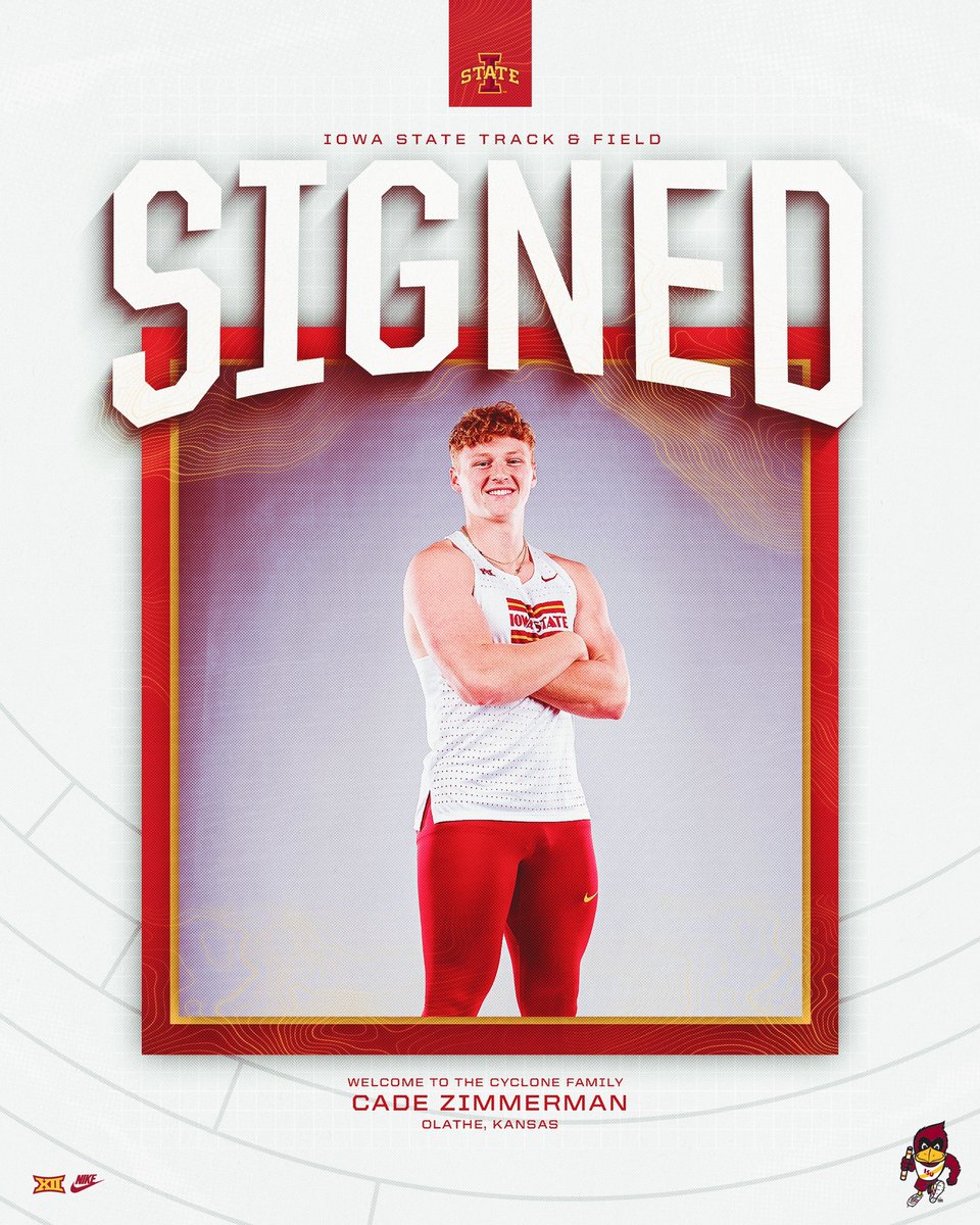 𝑺𝑰𝑮𝑵𝑬𝑫: Cade Zimmerman

‣ Javelin Kansas 6A State Champ
‣ PR 207-10 (63.35m)

#Throw4ISU