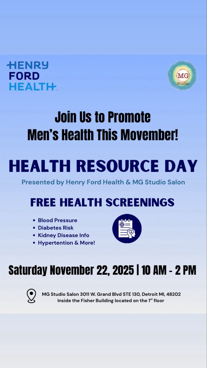 MGStudio_det's tweet photo. Men, join us and @HenryFordHealth for Health Resource Day for free health screenings and resources! https://t.co/vVKXFFmkpR
