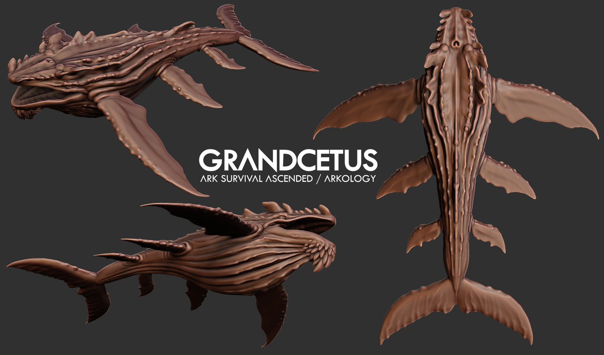 Been having a great time working on creatures again!
Especially a couple fantasy/sci-fi designs for <a href="/DragonHeart7998/">DragonHeart</a> 

This badass whale has taken just 2 hours so far 👀
Next up, highpoly details! I want this to feel massive and ancient