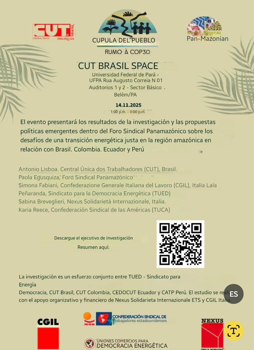 #COP30 🌱

Este 14 de noviembre se presentará por parte de #TUED un estudio en el que tuve el honor de participar sobre la Amazonia Colombiana y la transición desde la justicia laboral.

🇨🇴🇵🇪🇪🇨🇧🇷