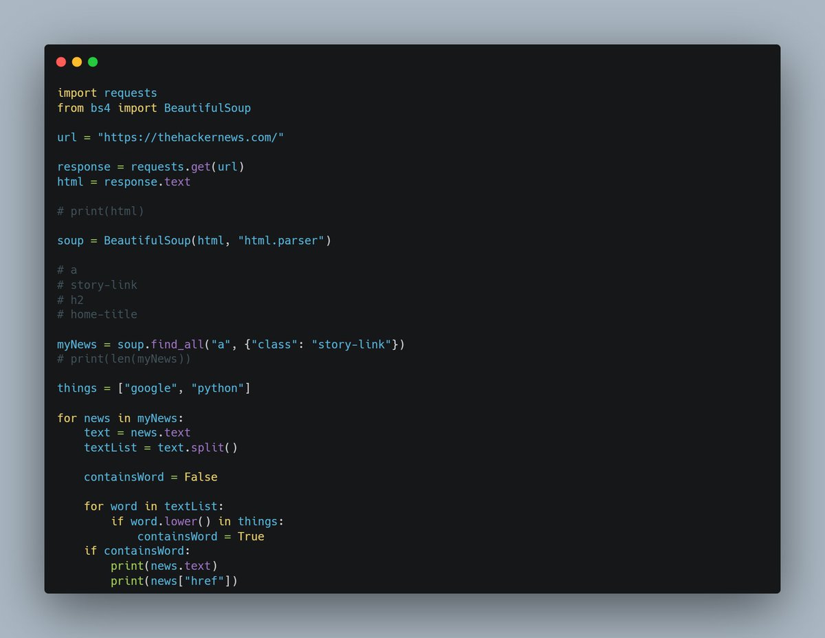 dkingony's tweet image. Day 96 of 100

No API? No problem.😎
Today, I learnt how to scrape the web, pulling headlines directly from #HackerNews using #BeautifulSoup. It was quite fun working on this!

#Replit100DaysOfCode #100DaysOfCode #pythonlearningjourney