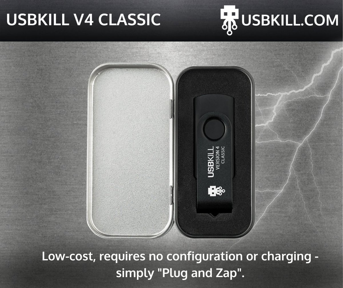 USBKill's tweet image. ⚡ The USBKill V4 Classic delivers powerful discharges and improved stability, thanks to the advanced V4 hardware framework. l.usbkill.com/6pV6D 
#HardwareTesting #USBKillV4 #USBKill #Pentesting #infosec #security #RedTeam