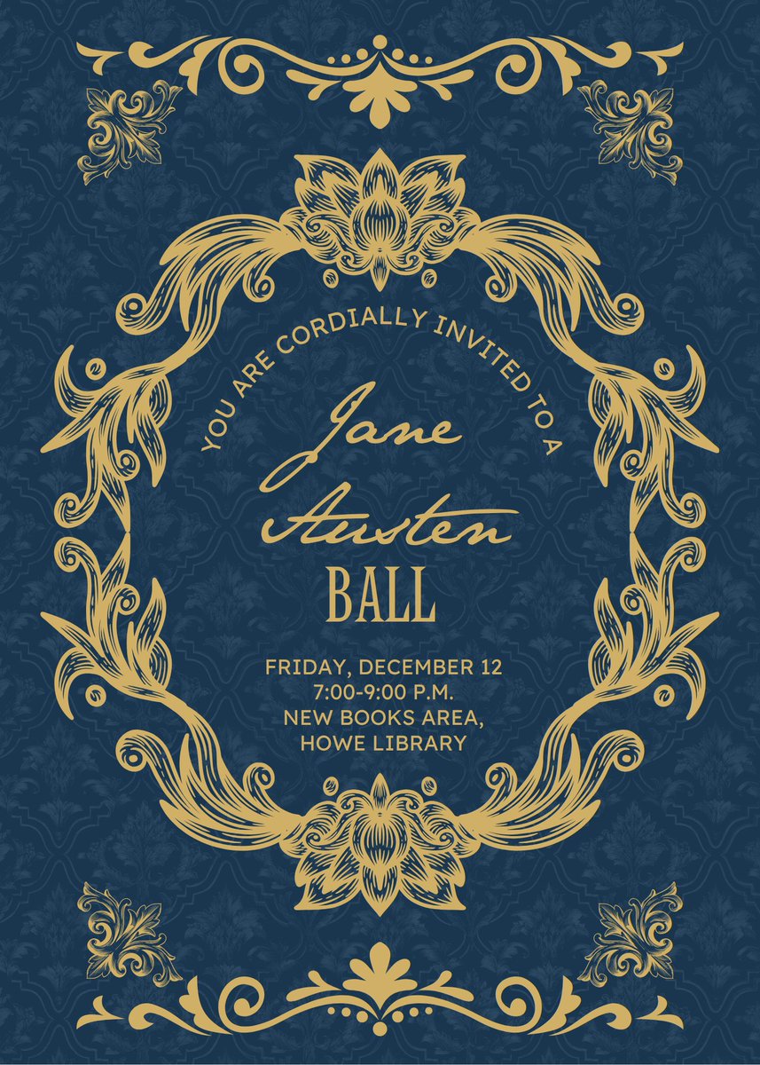 You are cordially invited to an evening of delightful English Country Dancing in celebration of the 250th anniversary of Miss Jane Austen's birth! The event shall take place on Friday, the 12th of December, from 7:00 until 9:00 p.m., at The Howe Library.  thehowe.libcal.com/event/15424556