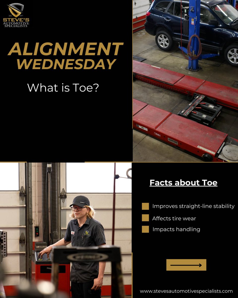 StevesAutoSandy's tweet image. 🚗🔧 Do you know what toe alignment is check out the post below to learn some facts about what it is and how it works in making sure your car aligned right! 👇 #Autocaremadeeasy #AutoTips #AlignmentMatters #stevesautomotivespecialists #utahalignment #utahmechanic