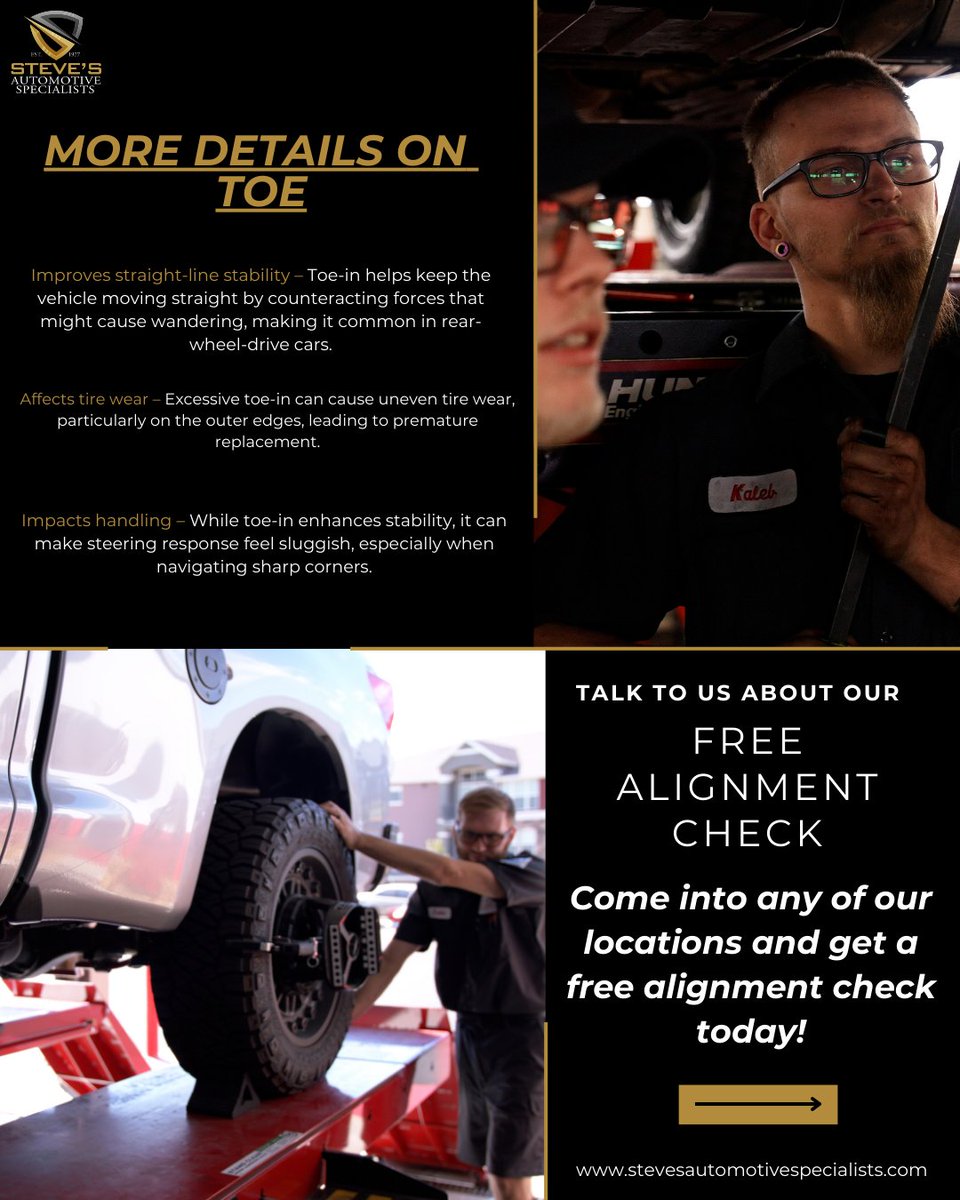 StevesAutoSandy's tweet image. 🚗🔧 Do you know what toe alignment is check out the post below to learn some facts about what it is and how it works in making sure your car aligned right! 👇 #Autocaremadeeasy #AutoTips #AlignmentMatters #stevesautomotivespecialists #utahalignment #utahmechanic